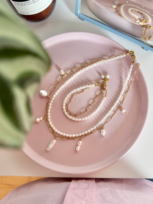 Cluster-Charm-Kette mit Süßwasserperlen